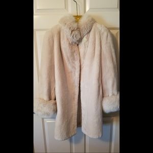 Oyster Sheard Beaver Fox Trim Fur Coat